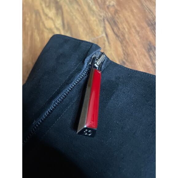 ESCADA Mink Trim Knee High Suede Stiletto Boots Shoes Black White Fur 39.5 9.5 - Picture 5 of 8